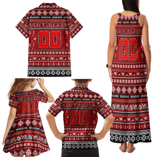 Personalized Dragons Rugby Xmas Family Matching Tank Maxi Dress and Hawaiian Shirt Australia NRL Mascot