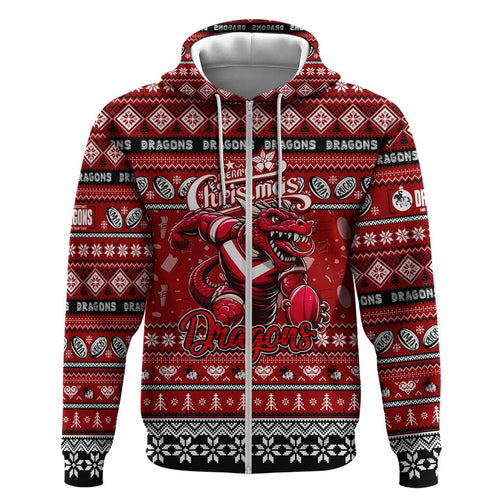 Personalized Dragons Rugby Xmas Hoodie Australia NRL Mascot