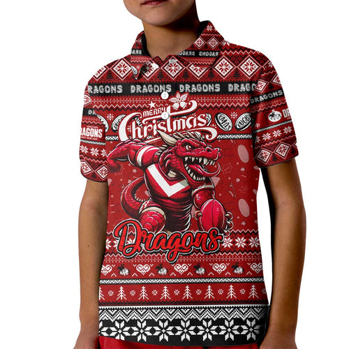 Personalized Dragons Rugby Xmas Kid Polo Shirt Australia NRL Mascot