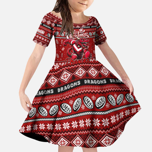 Personalized Dragons Rugby Xmas Kid Short Sleeve Dress Australia NRL Mascot