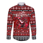 Personalized Dragons Rugby Xmas Long Sleeve Button Shirt Australia NRL Mascot