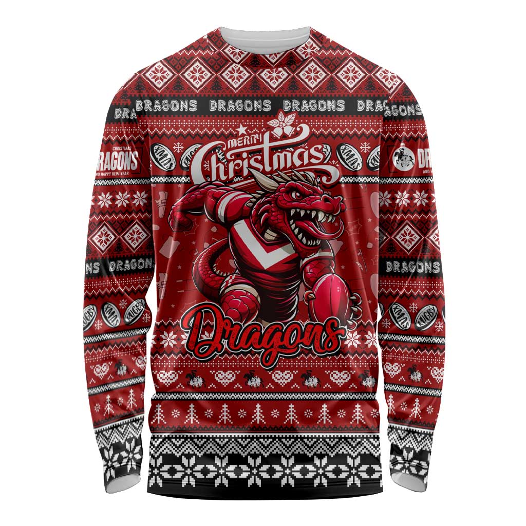 Personalized Dragons Rugby Xmas Long Sleeve Shirt Australia NRL Mascot