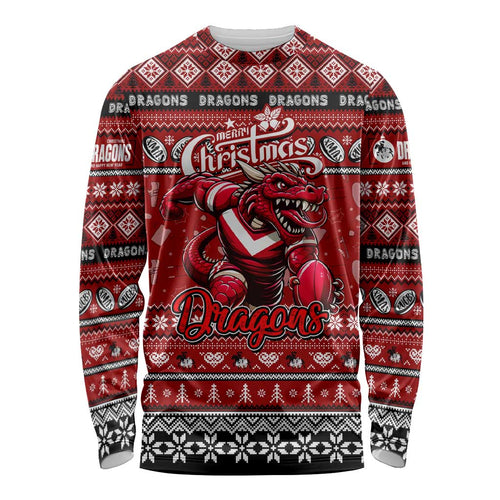 Personalized Dragons Rugby Xmas Long Sleeve Shirt Australia NRL Mascot
