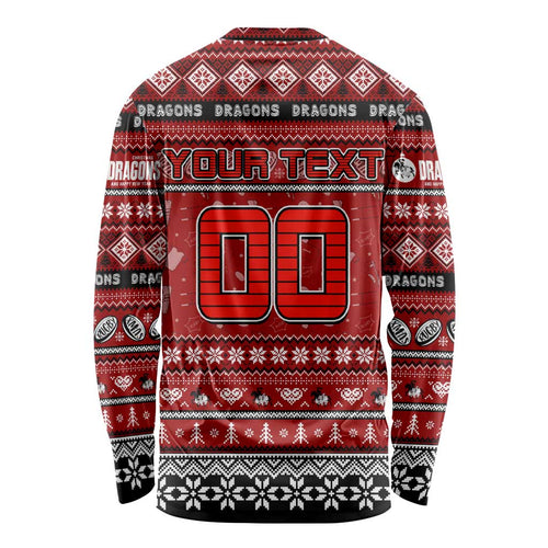 Personalized Dragons Rugby Xmas Long Sleeve Shirt Australia NRL Mascot
