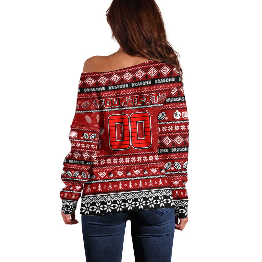 Personalized Dragons Rugby Xmas Off Shoulder Sweater Australia NRL Mascot