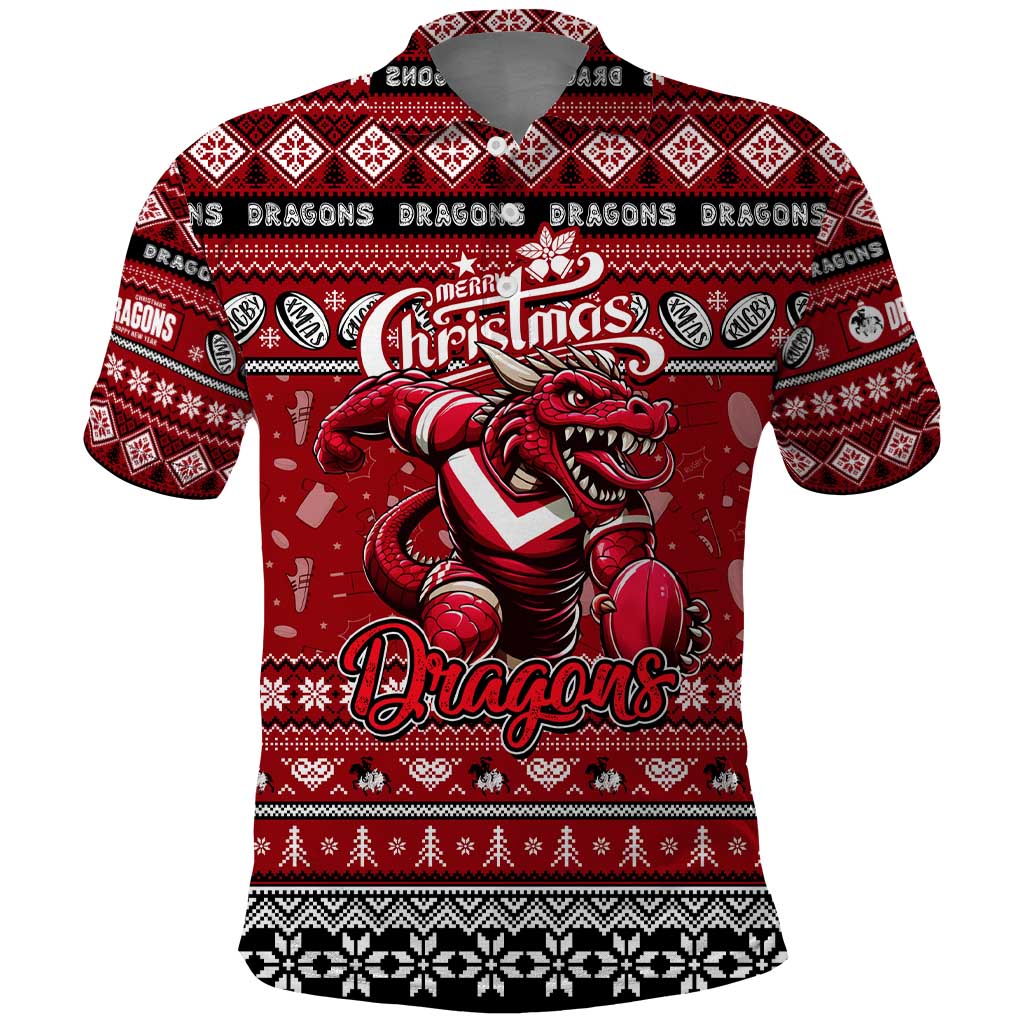 Personalized Dragons Rugby Xmas Polo Shirt Australia NRL Mascot