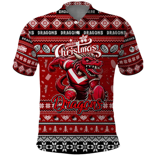 Personalized Dragons Rugby Xmas Polo Shirt Australia NRL Mascot