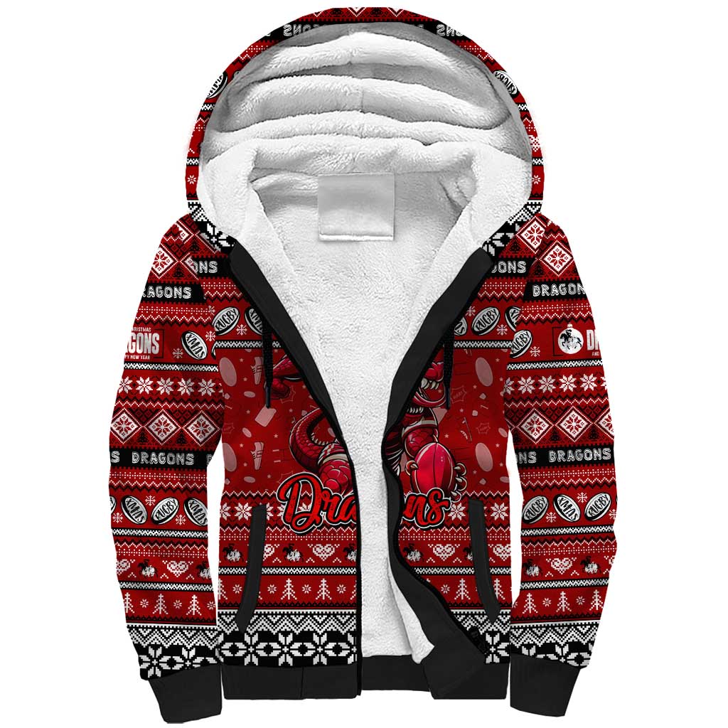 Personalized Dragons Rugby Xmas Sherpa Hoodie Australia NRL Mascot