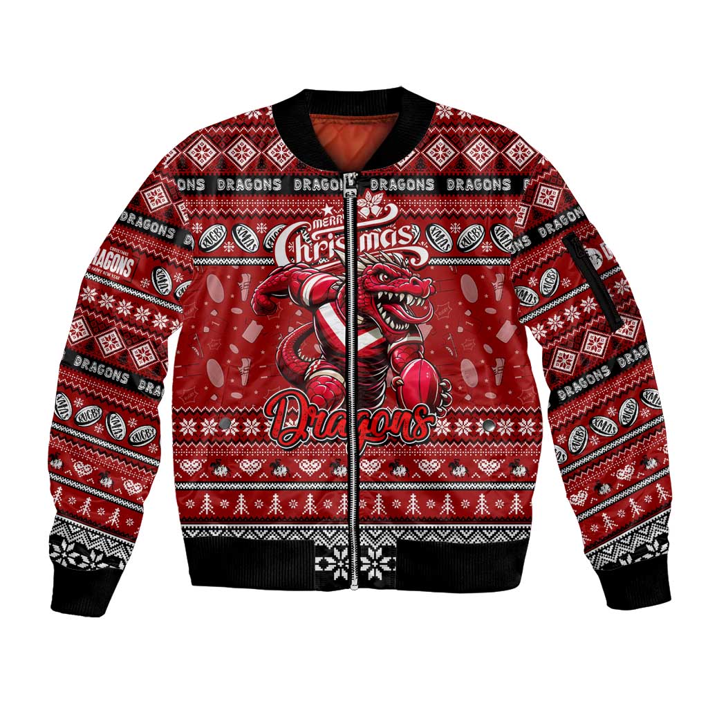 Personalized Dragons Rugby Xmas Sleeve Zip Bomber Jacket Australia NRL Mascot