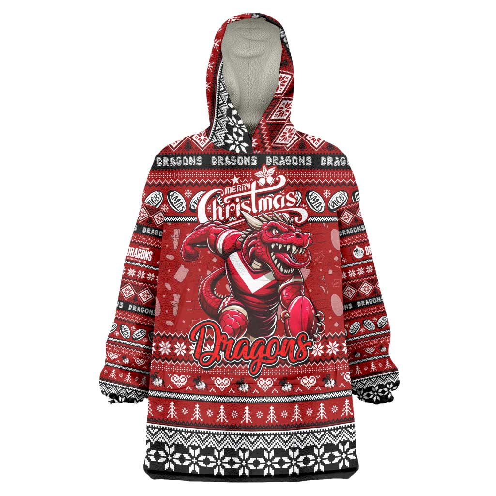 Personalized Dragons Rugby Xmas Wearable Blanket Hoodie Australia NRL Mascot