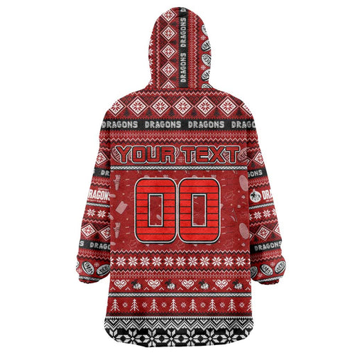 Personalized Dragons Rugby Xmas Wearable Blanket Hoodie Australia NRL Mascot
