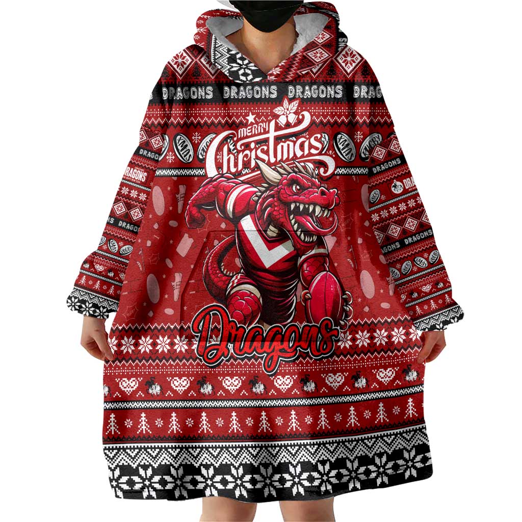 Personalized Dragons Rugby Xmas Wearable Blanket Hoodie Australia NRL Mascot