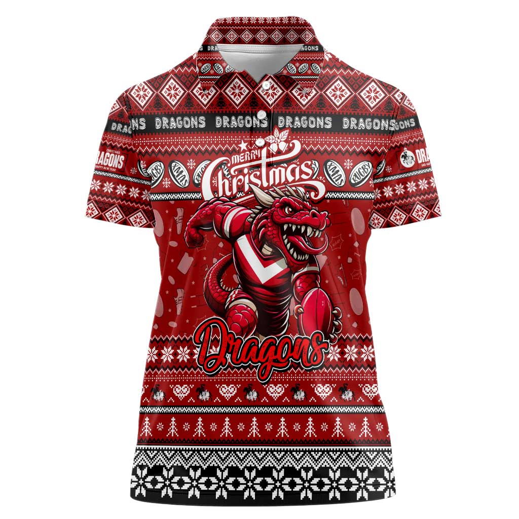 Personalized Dragons Rugby Xmas Women Polo Shirt Australia NRL Mascot
