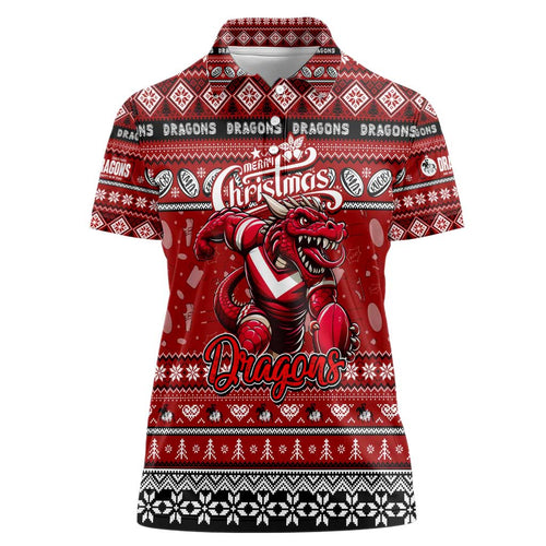Personalized Dragons Rugby Xmas Women Polo Shirt Australia NRL Mascot