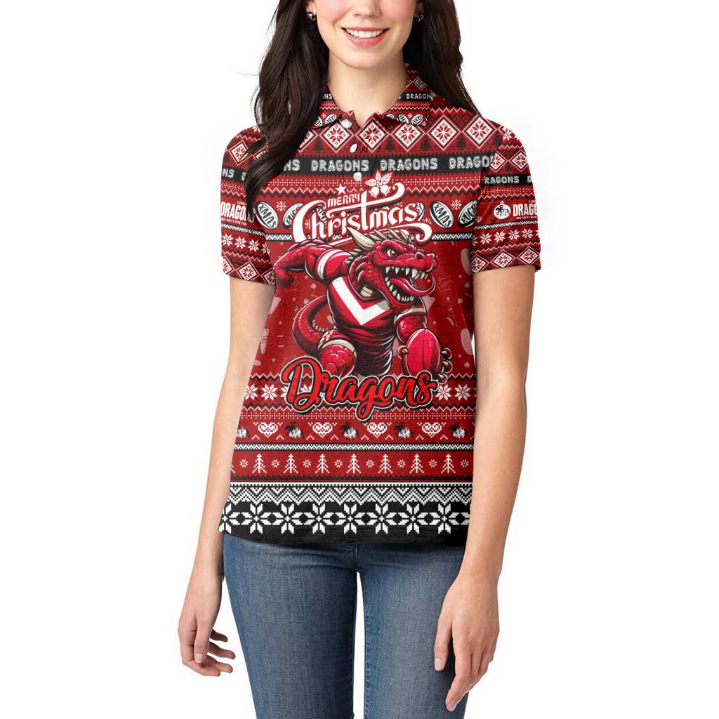 Personalized Dragons Rugby Xmas Women Polo Shirt Australia NRL Mascot