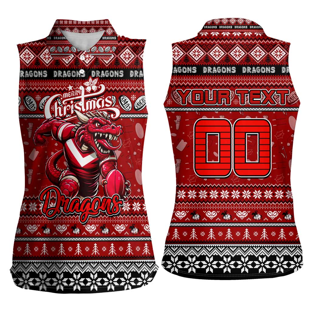 Personalized Dragons Rugby Xmas Women Sleeveless Polo Shirt Australia NRL Mascot