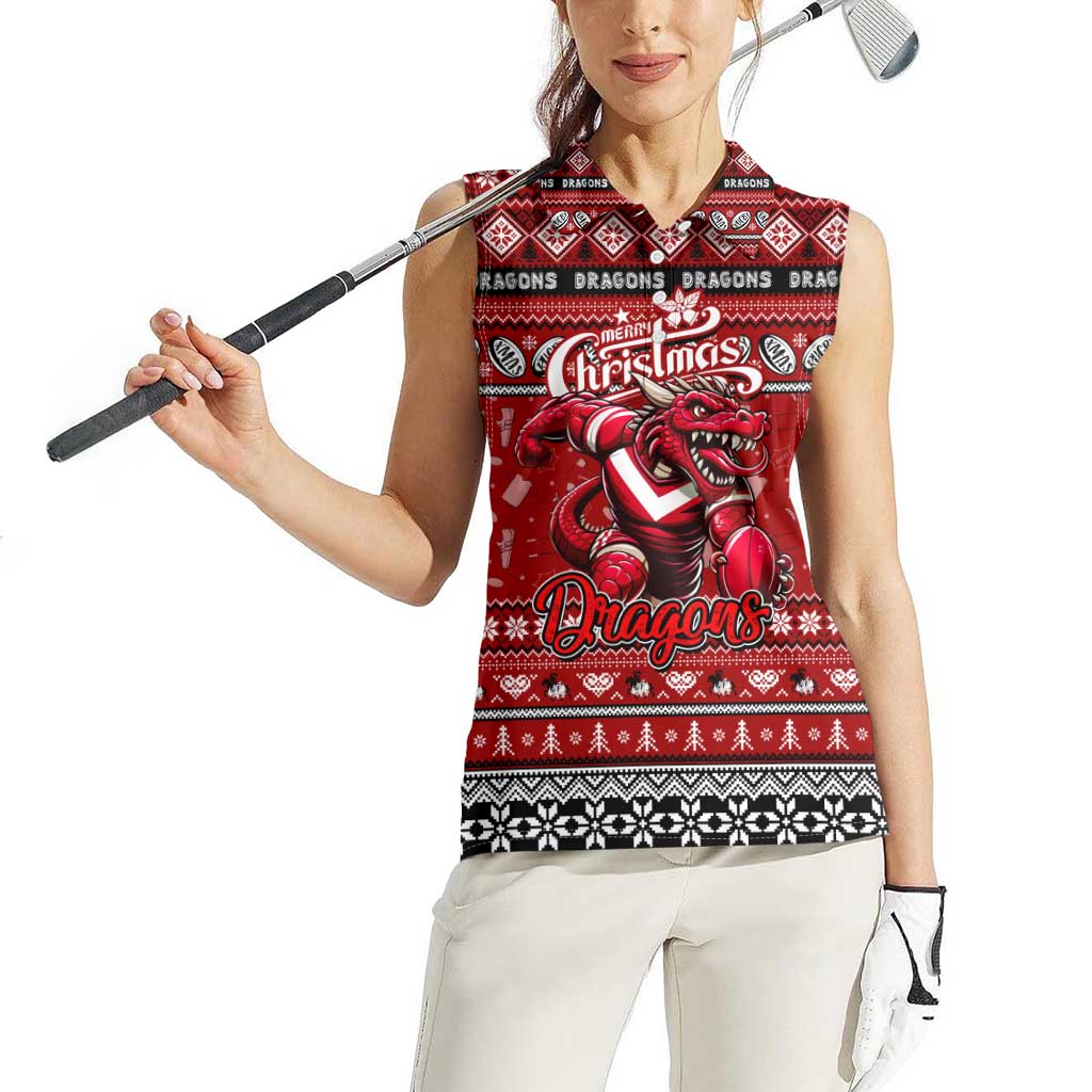 Personalized Dragons Rugby Xmas Women Sleeveless Polo Shirt Australia NRL Mascot