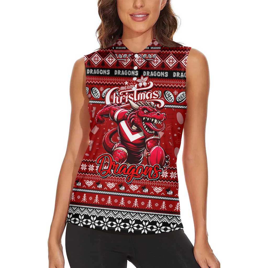 Personalized Dragons Rugby Xmas Women Sleeveless Polo Shirt Australia NRL Mascot