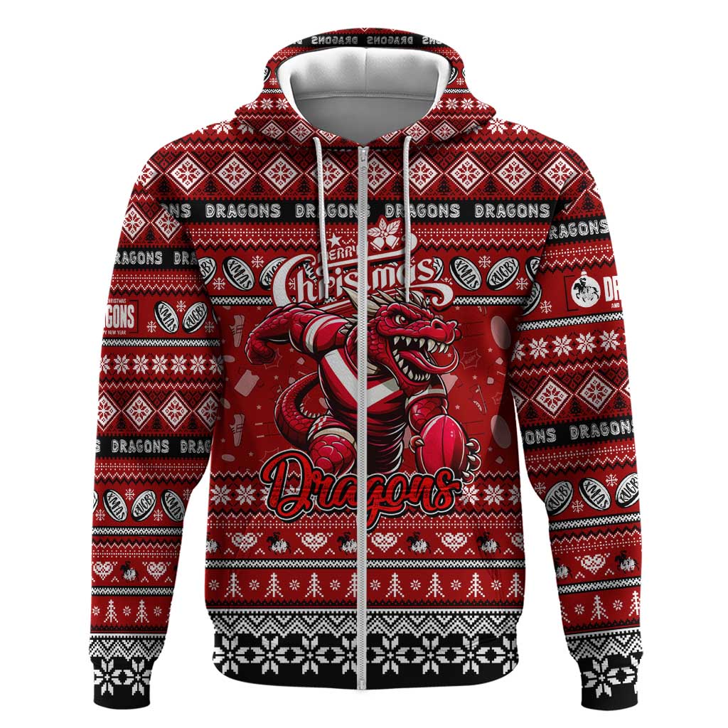 Personalized Dragons Rugby Xmas Zip Hoodie Australia NRL Mascot