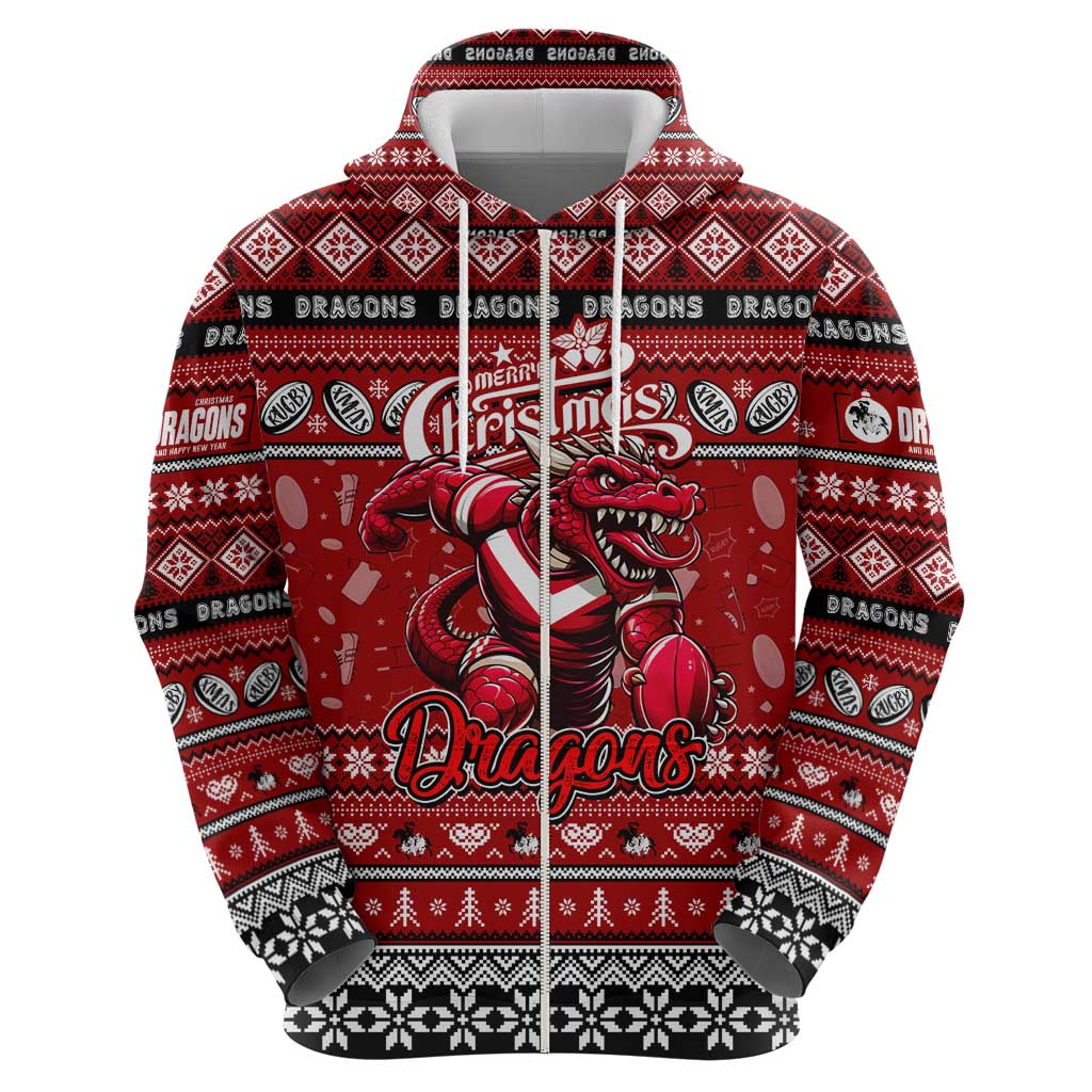 Personalized Dragons Rugby Xmas Zip Hoodie Australia NRL Mascot
