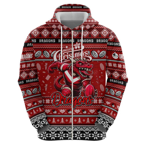 Personalized Dragons Rugby Xmas Zip Hoodie Australia NRL Mascot