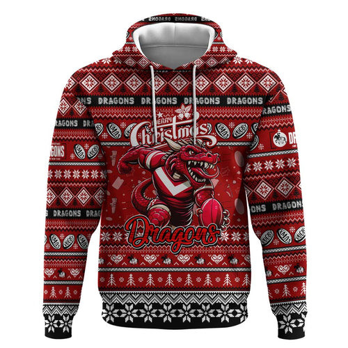 Personalized Dragons Rugby Xmas Zip Hoodie Australia NRL Mascot