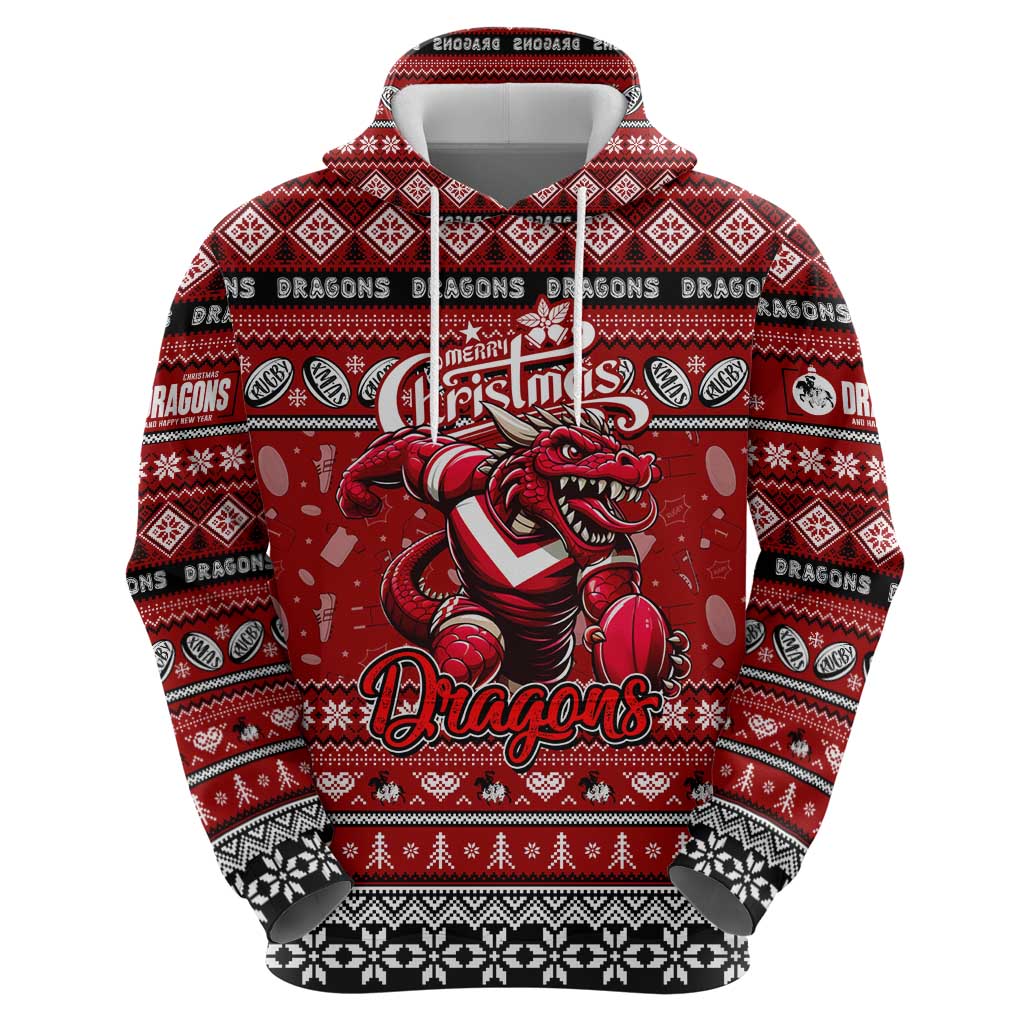 Personalized Dragons Rugby Xmas Zip Hoodie Australia NRL Mascot