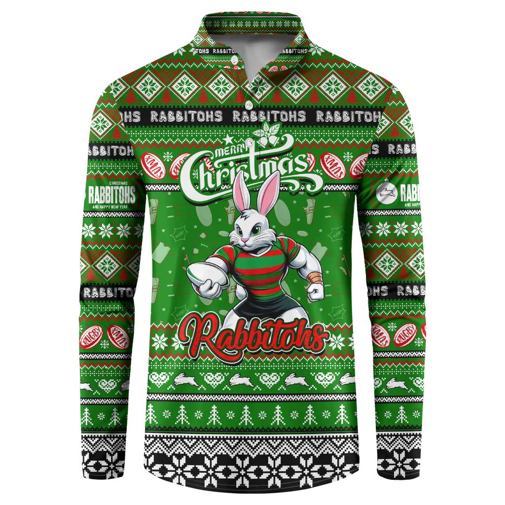 Personalized Rabbitohs Rugby Xmas Button Sweatshirt Australia NRL Mascot