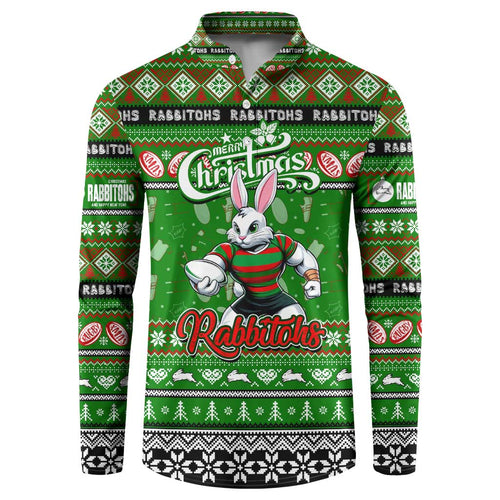 Personalized Rabbitohs Rugby Xmas Button Sweatshirt Australia NRL Mascot