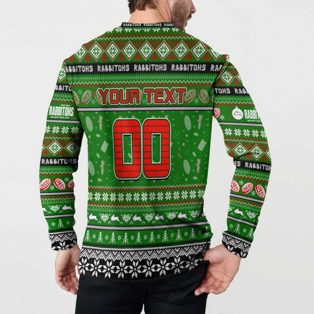 Personalized Rabbitohs Rugby Xmas Button Sweatshirt Australia NRL Mascot
