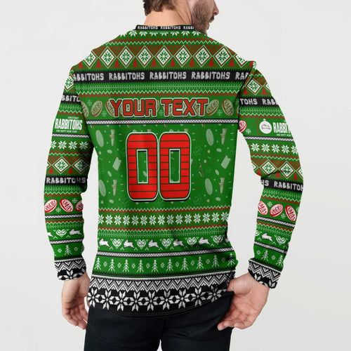 Personalized Rabbitohs Rugby Xmas Button Sweatshirt Australia NRL Mascot