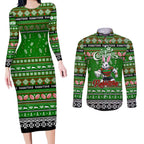 Personalized Rabbitohs Rugby Xmas Couples Matching Long Sleeve Bodycon Dress and Long Sleeve Button Shirt Australia NRL Mascot