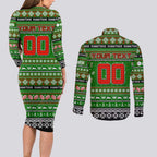 Personalized Rabbitohs Rugby Xmas Couples Matching Long Sleeve Bodycon Dress and Long Sleeve Button Shirt Australia NRL Mascot