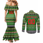 Personalized Rabbitohs Rugby Xmas Couples Matching Mermaid Dress and Long Sleeve Button Shirt Australia NRL Mascot