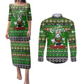 Personalized Rabbitohs Rugby Xmas Couples Matching Puletasi and Long Sleeve Button Shirt Australia NRL Mascot