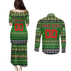 Personalized Rabbitohs Rugby Xmas Couples Matching Puletasi and Long Sleeve Button Shirt Australia NRL Mascot