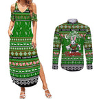 Personalized Rabbitohs Rugby Xmas Couples Matching Summer Maxi Dress and Long Sleeve Button Shirt Australia NRL Mascot
