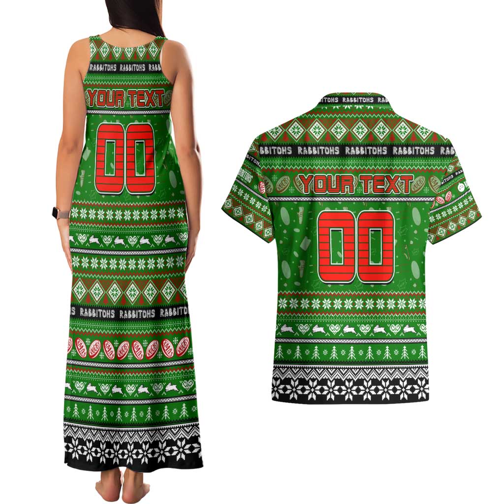 Personalized Rabbitohs Rugby Xmas Couples Matching Tank Maxi Dress and Hawaiian Shirt Australia NRL Mascot