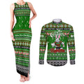 Personalized Rabbitohs Rugby Xmas Couples Matching Tank Maxi Dress and Long Sleeve Button Shirt Australia NRL Mascot