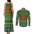 Personalized Rabbitohs Rugby Xmas Couples Matching Tank Maxi Dress and Long Sleeve Button Shirt Australia NRL Mascot