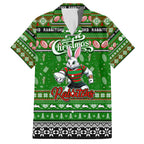 Personalized Rabbitohs Rugby Xmas Family Matching Long Sleeve Bodycon Dress and Hawaiian Shirt Australia NRL Mascot