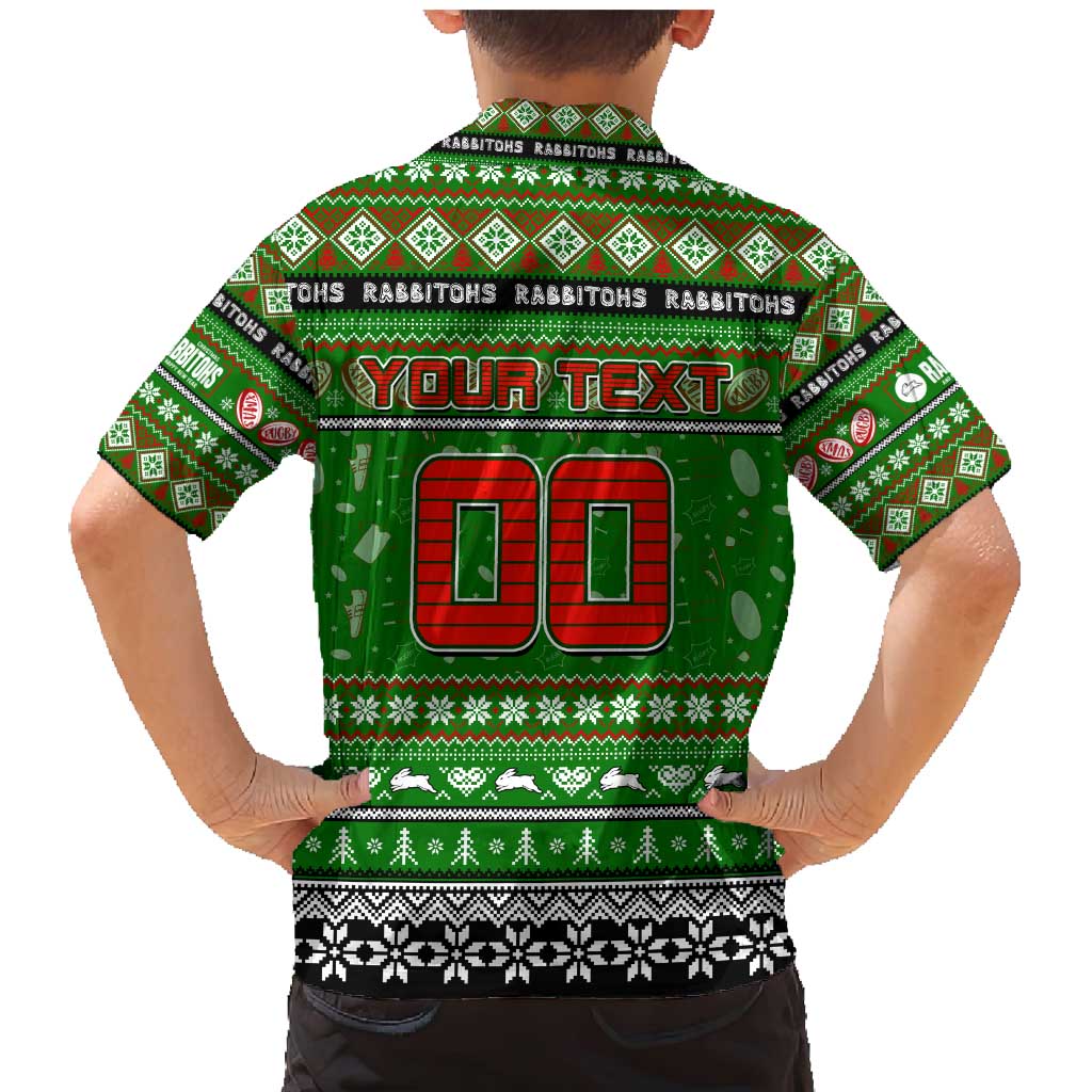 Personalized Rabbitohs Rugby Xmas Family Matching Mermaid Dress and Hawaiian Shirt Australia NRL Mascot