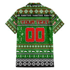 Personalized Rabbitohs Rugby Xmas Family Matching Off The Shoulder Long Sleeve Dress and Hawaiian Shirt Australia NRL Mascot