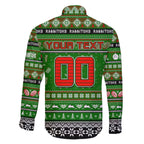 Personalized Rabbitohs Rugby Xmas Family Matching Off The Shoulder Long Sleeve Dress and Hawaiian Shirt Australia NRL Mascot