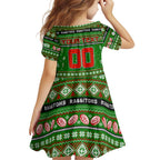 Personalized Rabbitohs Rugby Xmas Family Matching Off Shoulder Maxi Dress and Hawaiian Shirt Australia NRL Mascot