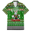 Personalized Rabbitohs Rugby Xmas Family Matching Off Shoulder Maxi Dress and Hawaiian Shirt Australia NRL Mascot