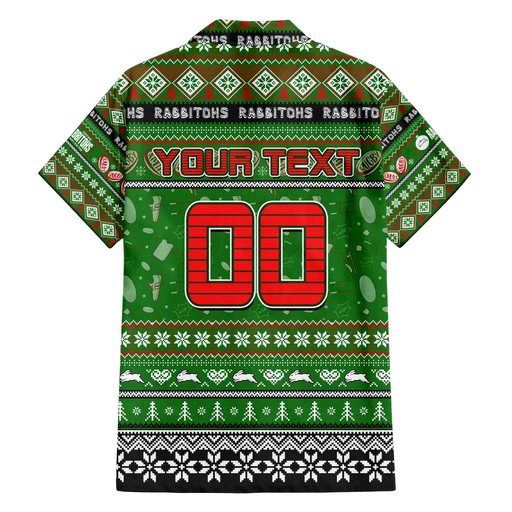 Personalized Rabbitohs Rugby Xmas Family Matching Off Shoulder Maxi Dress and Hawaiian Shirt Australia NRL Mascot