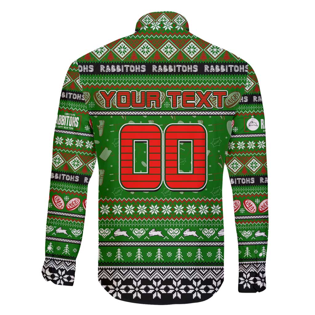 Personalized Rabbitohs Rugby Xmas Family Matching Off Shoulder Maxi Dress and Hawaiian Shirt Australia NRL Mascot