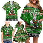 Personalized Rabbitohs Rugby Xmas Family Matching Off Shoulder Short Dress and Hawaiian Shirt Australia NRL Mascot