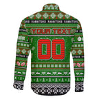 Personalized Rabbitohs Rugby Xmas Family Matching Off Shoulder Short Dress and Hawaiian Shirt Australia NRL Mascot